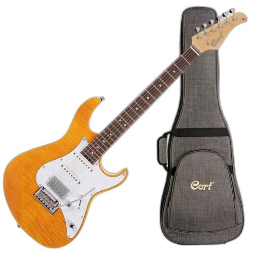 Guitarra Cort G280 Select AMB Amber com Captadores Voiced Tone VTS-63 e VTH-77 e Ponte CFA-III Tremolo e Bag