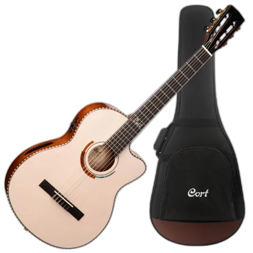 Violão Eletroacústico Cort Sol Encanto WBL White Blonde Gloss Clássico Nylon com Engelmann Spruce e Fishman Flex Blend e Bag