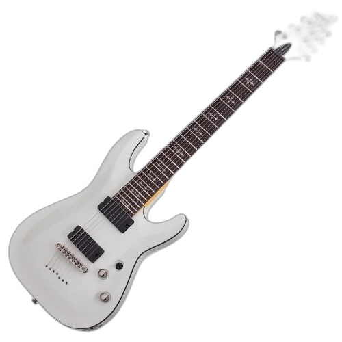 Guitarra Schecter Demon-7 VWHT Vintage White 7 Cordas com Captadores Schecter Diamond Active HB-105S HH e Ponte Schecter Custom Hardtail 3681