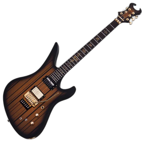 Guitarra Schecter Synyster Custom-S SGB Satin Gold Burst com Captadores Schecter USA Pasadena Neck e Pasadena Plus Bridge HH e Ponte Floyd Rose 1500 Series 1743