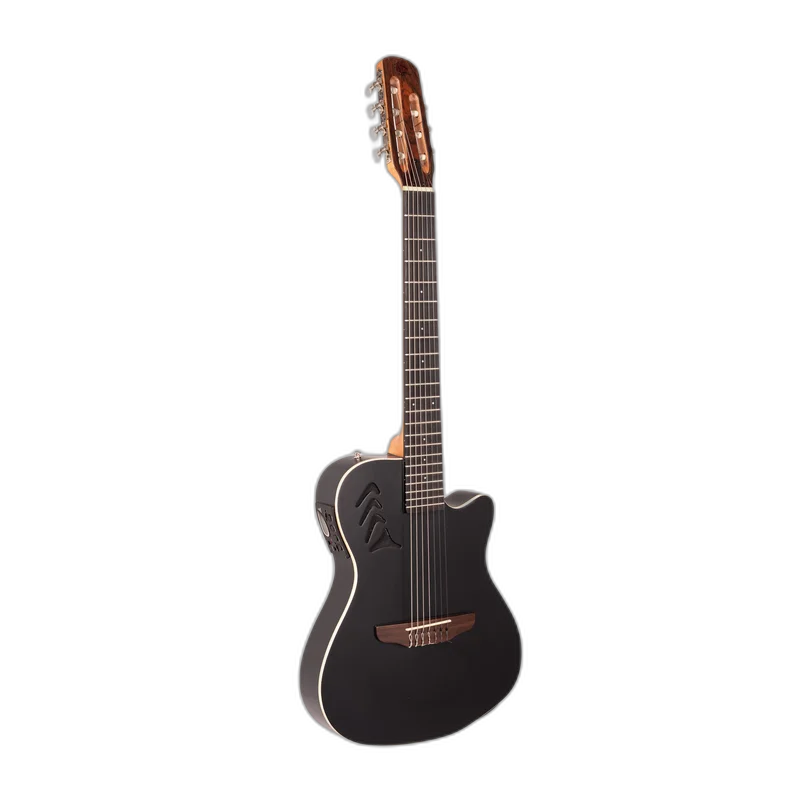 Violão Eletroacústico Marquês 7-VN-23BKSEQ 7 Cordas Super Flat Preto Fosco Nylon com MET-A08