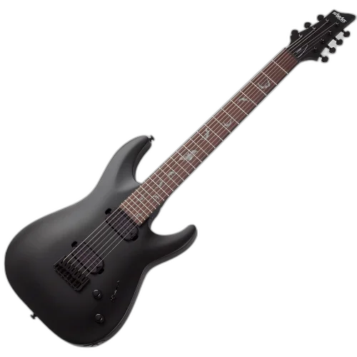 Guitarra Schecter Damien-7 SBK Satin Black com Captadores Schecter Diamond Active HB-105S e Ponte Schecter Custom Hardtail 2472