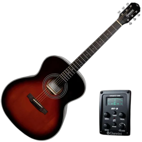 Violão Giannini GAF Plus EQ DB+ Aço Grand Auditorium Full Dark Burst com Pré-Amplificador MT-3 e Tuner Integrado