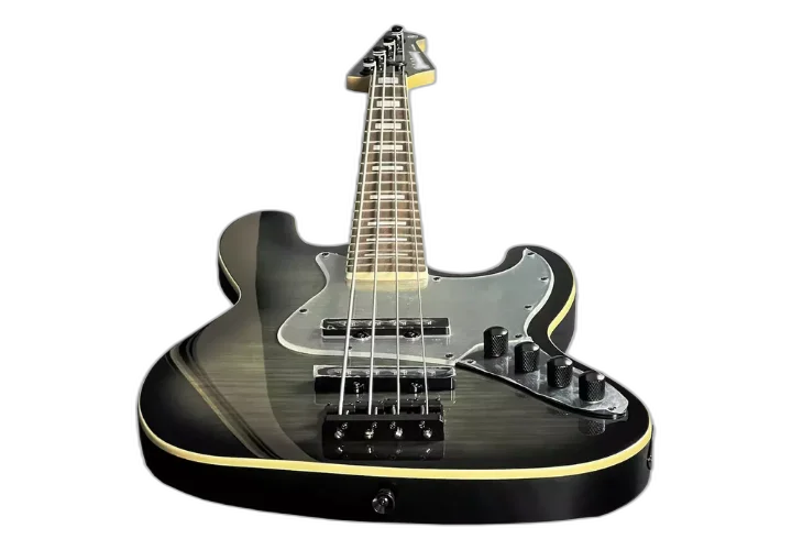 Contrabaixo Waldman GJJ500A FBKB Flat Black Burst 4 Cordas Ativo Jazz Bass com Captadores JJ Cerâmicos e Tampo Flamed Maple