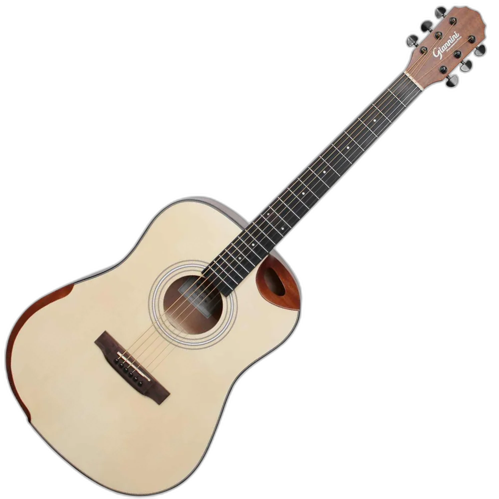 Violão Aço Eletroacústico Giannini Acoustik GDH CEQ N Natural com Shape Dreadnought Half Cutaway, Equalizador MT-3 e Bag