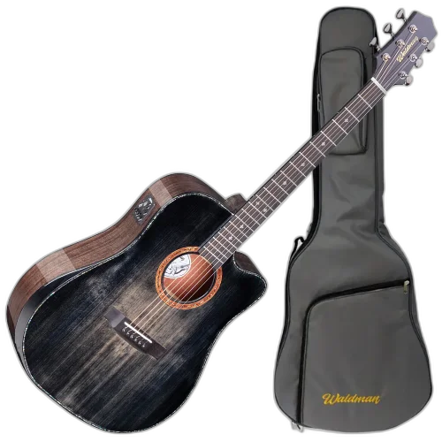 Violão Eletroacústico Aço Waldman DCEX-1841 BKB Abadia Black Burst com Tampo Sólido e Bag