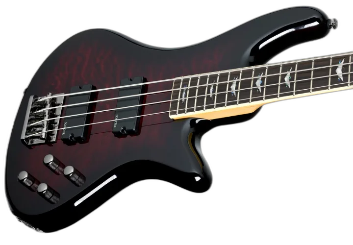Contrabaixo Schecter Stiletto Extreme-4 Black Cherry com Top Maple Figured, Captadores Diamond Bass Humbucker e Pré Ativo 2 Bandas 2500