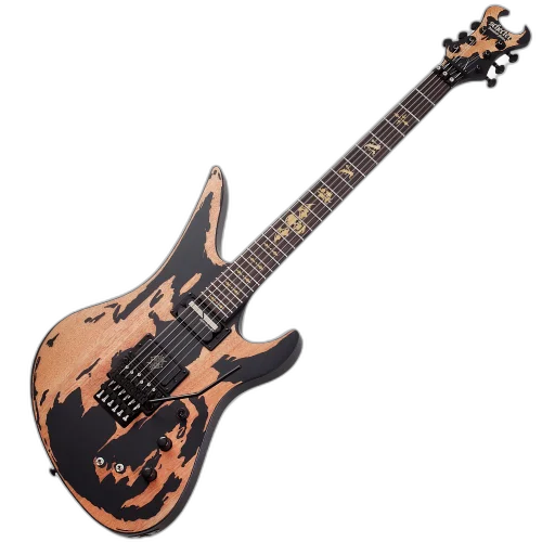 Guitarra Schecter Synyster Custom-S Distressed Satin Black com Captadores Schecter USA Synyster Gates Signature Humbucker e Sustainiac e Ponte Floyd Rose 1500 Series 1749