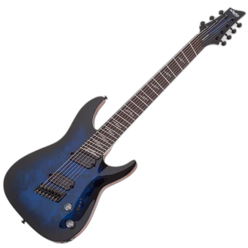 Guitarra Schecter Omen Elite-7 MS See-Thru Blue Burst Captadores Diamond Heretic Eletrônica 7 Cordas 2464