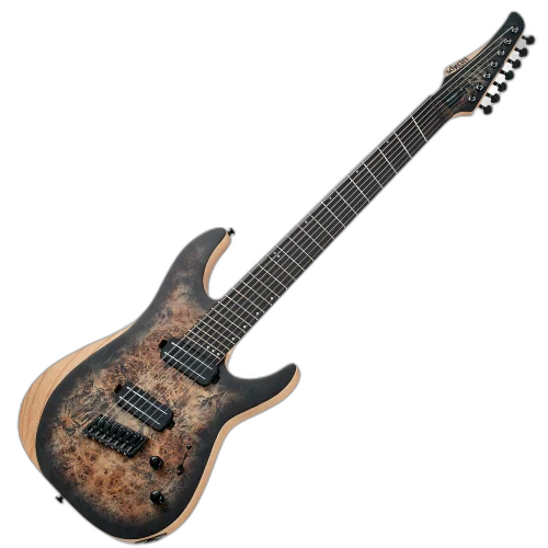Guitarra Schecter Reaper-7 Multiscale Satin Charcoal Burst com Captadores Diamond Decimator HH e Ponte Hipshot Hardtail 1509