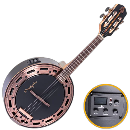 Banjo Eletroacústico Marquês BAJ-221BKSEQ Preto-Rosé Fosco com Aro Acobreado Pele Caprina Preta 8" Equalizador Ativo A-20 3 Bandas Afinador e Visual Impactante Todo Preto