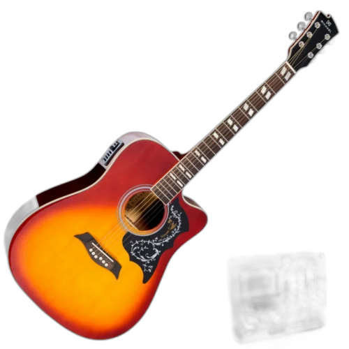 Violão Eletroacústico Michael Galaxy VM925DTC VS Vintage Sunburst Aço Folk Cutaway Captador Piezo EQ 4 Bandas Afinador e Design Flower