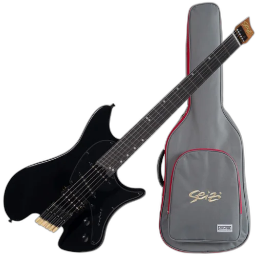 Guitarra Seizi Koi Headless Black HSS com Captadores Seizi Jutsu Alnico V Escala Multi-Scale 25.5"-26.5" Trastes Inox Ponte Fixa Ferragens Pretas e Bag 10361213