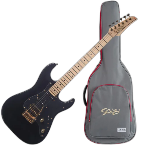 Guitarra Seizi Katana Musashi HSS Black Gold com Captadores Seizi Jutsu Alnico V Ponte Flutuante 2 Pivôs e Acabamento Gloss Black Gold e Bag 10360781