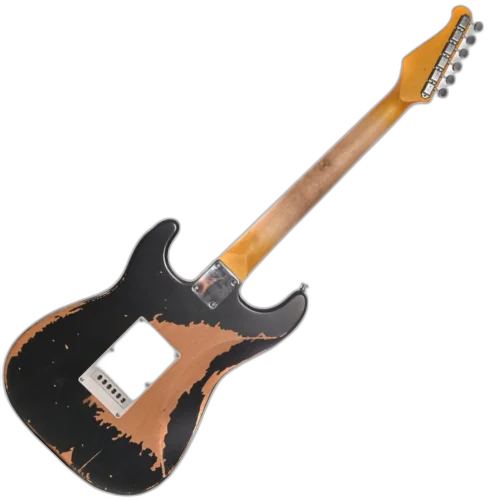 Guitarra Seizi Shinobi Relic Black SSS com Corpo Alder Braço Maple Perfil C Thin Captadores Seizi Vintage Alnico V Ponte Tremolo 6 Parafusos Trastes Inox e Case 10360713