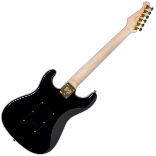 Guitarra Seizi Vintage Budokan HSS Black Gold Mirrorred com Captadores Seizi Jutsu Alnico V Ponte Flutuante 2 Pivôs Escudo Dourado Espelhado Ferragens Douradas e Bag 10361219