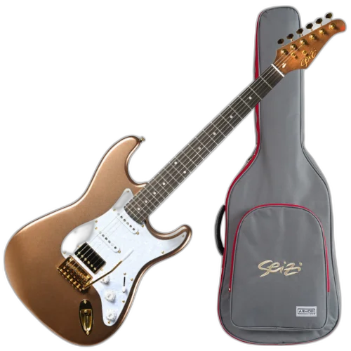 Guitarra Seizi Vintage Budokan HSS Aged Gold com Captadores Seizi Jutsu Alnico V Ponte Flutuante 2 Pivôs Ferragens Douradas e Bag 10360779