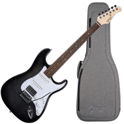 Guitarra Seizi Vintage Budokan Plus Flamed Black com Tampo Flamed Maple Captadores Seizi Jutsu Alnico V HH Ponte Flutuante 2 Pivôs Ferragens Cromadas e Bag Premium 10360721