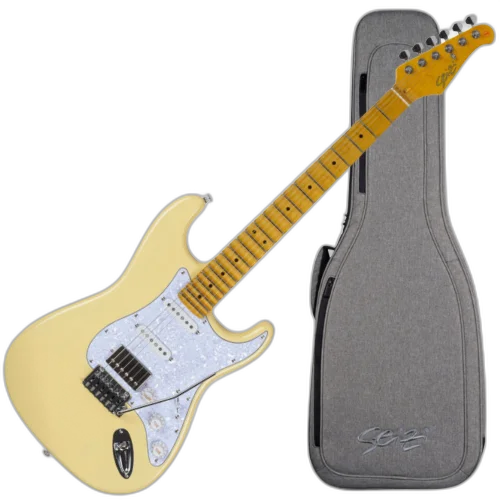 Guitarra Seizi Vintage Budokan HSS Ozielzinho Rising Sun Cream com Captadores Seizi Jutsu Alnico V Ponte Flutuante 2 Pivôs Escala Escalopada Trastes Inox e Bag Deluxe 10361138