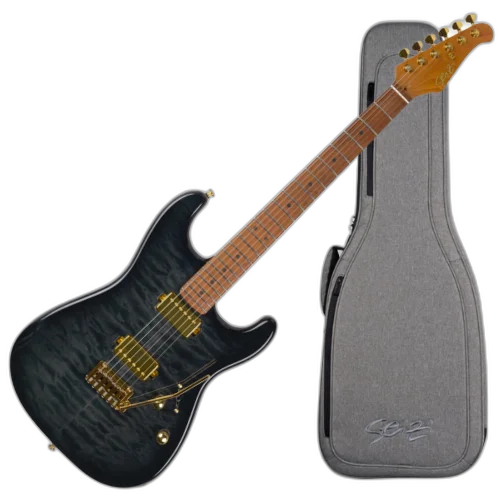 Guitarra Seizi Vintage Ronin Plus Quilted Black Gold com Captadores Seizi Jutsu Alnico V HH Ponte Flutuante 2 Pivôs e Bag 10361136