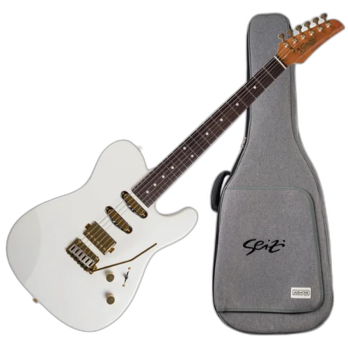 Guitarra Seizi Katana Sakura Pearl White Gold RW com Captadores Seizi Jutsu Alnico V HSS Ponte Flutuante 2 Pivôs e Bag 10361247
