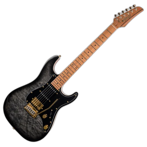 Guitarra Seizi Katana Musashi Plus Quilted Black Gold com Captadores Seizi Jutsu Alnico V HSS Ponte Flutuante 2 Pivôs e Bag 10361250