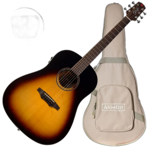 Violão Eletroacústico Seizi Supreme Mirai Plus Okami Vintage Sunburst com Tampo Spruce Sólido Pré Mirai Plus com Efeitos Afinador Recarregável e Bag Armor 10360920