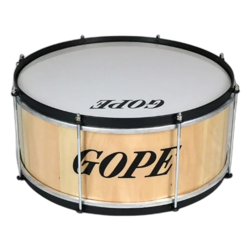 Zabumba Gope Madeira 18" 20cm Palha com Aro Metálico Preto Afinação com 8 Esticadores e Peles Leitosa