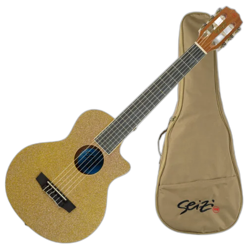 Violão Acústico Seizi Fun Panda Nylon Desert Gold Sparkle com Cordas de Nylon, Madeira Sapele Laminado e Bag 10360966