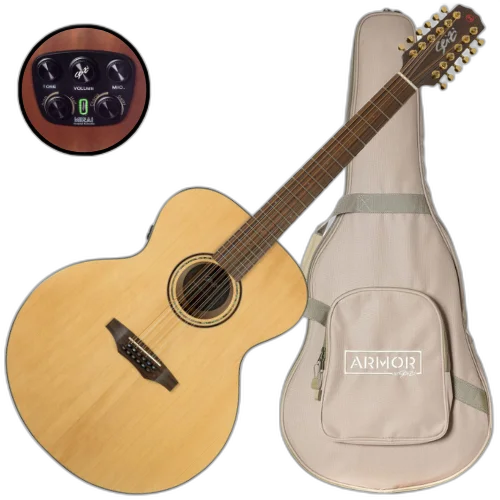 Violão Eletroacústico Seizi Supreme Godzilla 12 Mirai Spruce Natural Gloss com Tampo Spruce Sólido Pré Seizi Mirai Efeitos Reverb/Delay/Chorus Desplugado 12 Cordas e Bag Armor 10361094