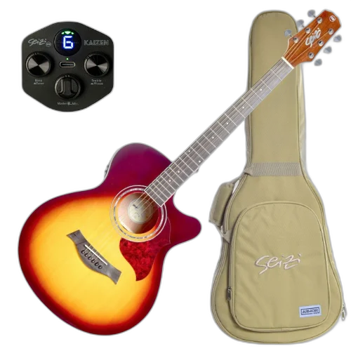 Violão Eletroacústico Seizi Kyoto Kaizen Cutaway Brown Burst com Captador Seizi Kaizen Recarregável Aço Madeira Mogno Laminado e Bag 10360625