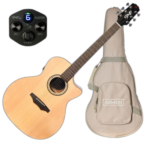 Violão Eletroacústico Seizi Ryu Cutaway Kaizen Spruce Natural Gloss com Captador Seizi Kaizen Recarregável Cordas de Aço Madeira Mahogany Laminado e Bag 10360705