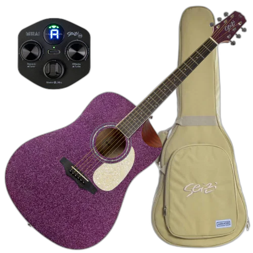 Violão Eletroacústico Seizi Akira Mirai Purple Sparkle com Captador Seizi Mirai Cordas de Aço Madeira Mahogany Laminado e Bag 10361030