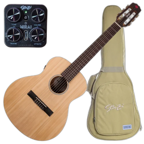 Violão Eletroacústico Seizi Originals Mini Ryu Nylon Mirai Spruce Natural com Captador Seizi Mirai Recarregável Cordas de Nylon Madeira Mahogany Laminado e Bag 10360924