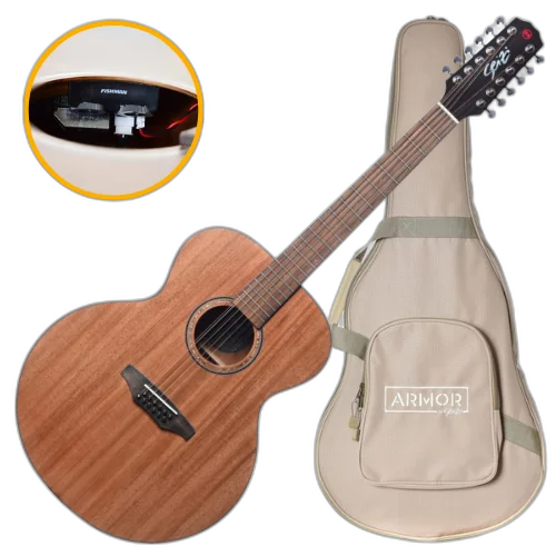 Violão Eletroacústico Seizi Supreme Godzilla 12 Cordas Mahogany Satin com Captador Fishman Sonitone Cordas de Aço Madeira Mogno Laminado e Bag 10360696