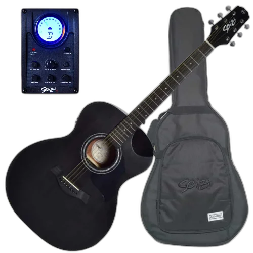 Violão Eletroacústico Seizi Nagoya Open Pore Black com Captador e Equalizador Seizi Cordas de Aço Madeira Mogno Laminado e Bag 10360453