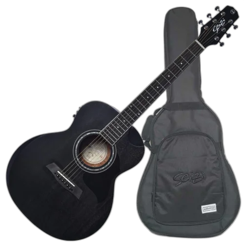 Violão Eletroacústico Seizi Mini Neo Nagoya Open Pore Black com Captador Seizi Mirai Recarregável Cordas de Aço Madeira Mahogany Laminado e Bag 10360575