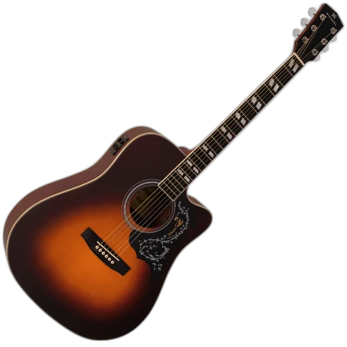Violão Eletroacústico Michael Folk Freebird VMF440 SV (Sunburst Top) com Tampo Spruce Pré Michael Cleverly Tarraxas Die Cast Encordoamento Aço e Acabamento Brilhante