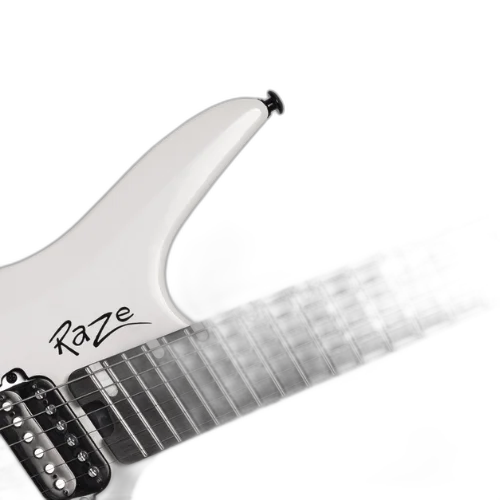 Guitarra Michael Raze GMR500 Headless White Pearl Satin com Captadores Humbucker Alnico V Corpo Okoume Braço Roasted Maple e Escala Purple Heart