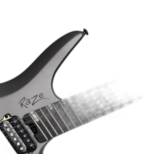 Guitarra Michael Raze GMR500 Headless Titanium Grey Satin com Captadores Humbucker Alnico V Corpo Okoume Braço Roasted Maple e Escala Purple Heart