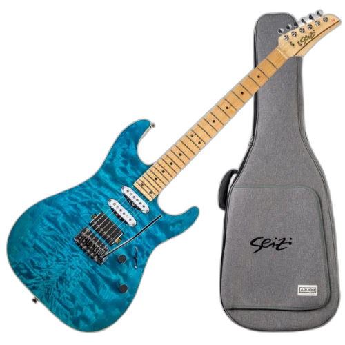 Guitarra Seizi Katana Hashira Ocean Blue com Corpo Quilted Maple sobre Mogno Captadores Seizi Jutsu ALNICO V HSS e Ponte Flutuante 10360735