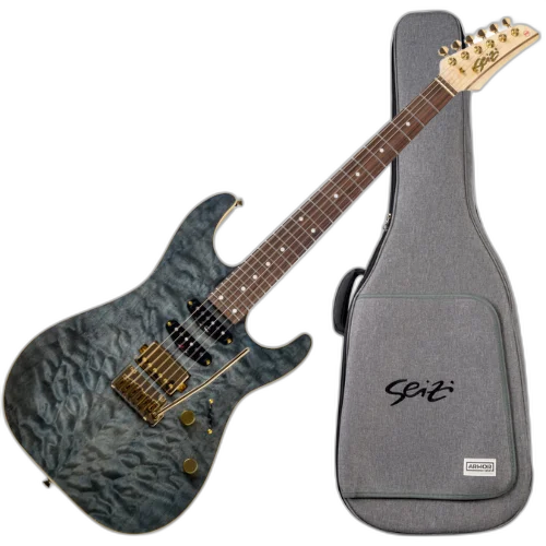 Guitarra Seizi Katana Hashira Black Onix Gold com Corpo Quilted Maple sobre Mogno Captadores Seizi Jutsu ALNICO V HSS e Ponte Flutuante 10360736