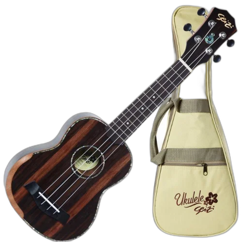 Ukulele Acústico Seizi Bora Bora Plus Soprano Ebony com Bag Nut e Rastilho em Osso Encordoamento Aquila e Detalhes em Abalone 10360194