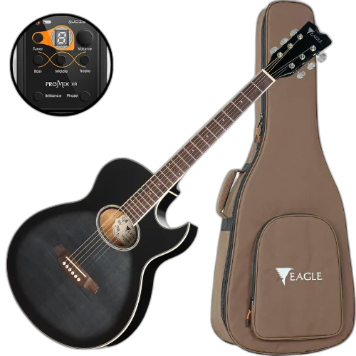 Violão Eletroacústico Eagle GL36 BKB Mini Jumbo Folk com Tampo Flamed Maple Pré-Amplificador Audisys Promix XR Roseta Abalone Acabamento Black Burst Brilhante
