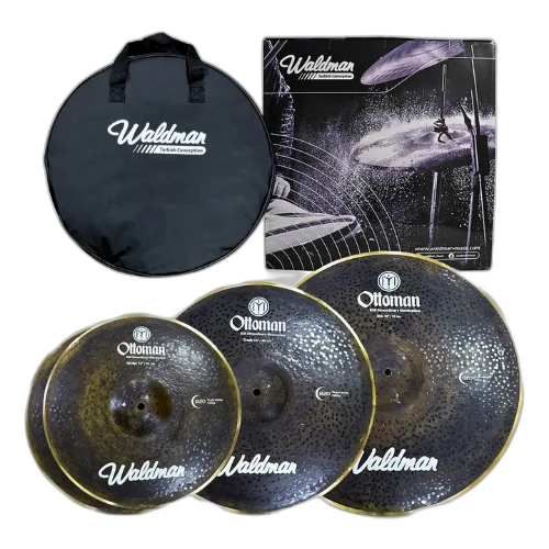 Kit Pratos Bateria Waldman Ottoman Profissional 14" Hi-Hat + 16" Crash + 20" Ride Liga B20 com Bag Inclusa