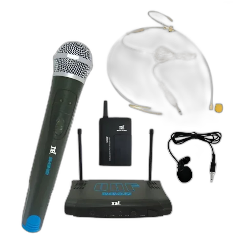 Microfone Sem Fio TSI MS-215-CLI UHF Mão + Headset Profissional com Maleta Inclusa