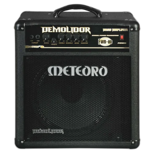 Amplificador Meteoro Demolidor FWB80 80W 10 Polegadas para Contrabaixo com Equalizador 3 Bandas Entrada Auxiliar Saída de Fones e Falante 10" para Prática Ensaios e Pequenos Shows
