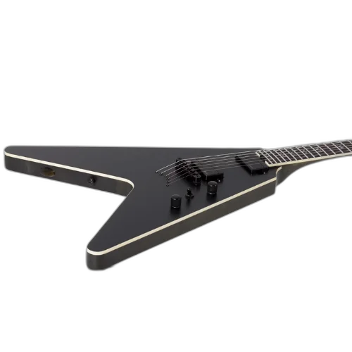 Guitarra Schecter V-1 SLS Elite Evil Twin Satin Black com Corpo em Swamp Ash Reforço de Carbon Fiber Escala em Ébano Compound Radius Captadores Fishman Fluence Modern 1346
