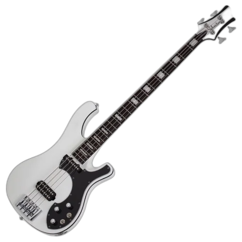 Contrabaixo Schecter Stargazer-4 Gloss White com Corpo em Mogno Braço em Maple Escala em Ébano com Captadores Schecter USA SuperRock Vintage Ponte Schecter com TonePros Roller Tune-O-Matic 681