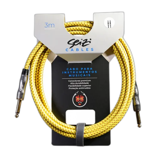 Cabo Seizi Cable Energy P10 x P10 Yellow Brown 3m para Guitarra Violão Contrabaixo Ukulele 10361006